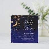 Moon and Stars Baby Dusche Royal Blue Square Einladung (Stehend Vorderseite)