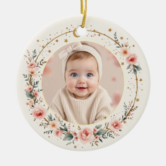 Moon and Stars Baby First Christmas Photo Keramik Ornament (Vorne)
