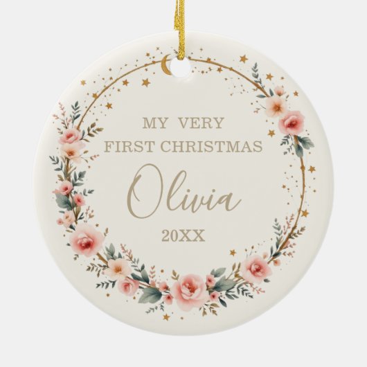 Moon and Stars Baby First Christmas Photo Keramik Ornament (Hinten)