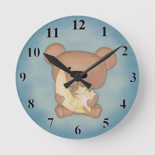 Moon And Stars Bear Wall Clock Runde Wanduhr (Vorderseite)