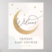 Moon and Stars Blue and Pink Baby Dusche Empfang Poster (Vorne)