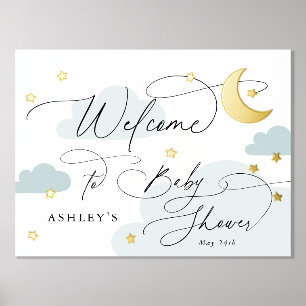 Moon and Stars Blue Clouds Begrüßungsturm Baby Dus Foliendrucke