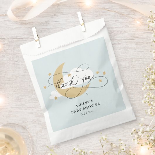 Moon and Stars Blue Script Baby Dusche Danke, C Geschenktütchen (Ausgeschnitten)