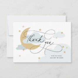 Moon and Stars Blue Script Baby Dusche Dankeskarte