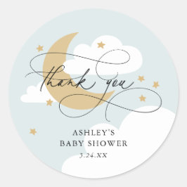 Moon and Stars Blue Script Baby Dusche Vielen Dank Runder Aufkleber