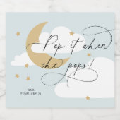 Moon and Stars Blue Script Pop It When She Pops Schaumweinetikett (Einzelnes Label)
