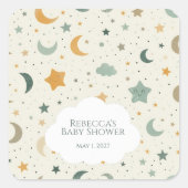 Moon and Stars Boho Baby Adoption Dusche Quadratischer Aufkleber (Vorderseite)