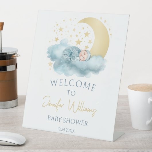 Moon and stars Boho Baby Boy Dusche Empfang Sockelschild (In Situ)