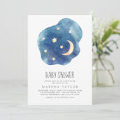 Moon and Stars Boy Baby Shower Einladung (Stehend Vorderseite)