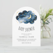 Moon and Stars Boy Baby Shower Einladung (Stehend Vorderseite)