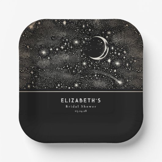 Moon and Stars Celestial Starry Night Pappteller (Vorderseite)