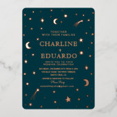 Moon and Stars Celestial Starsign Golden Wedding Folieneinladung (Vorderseite)