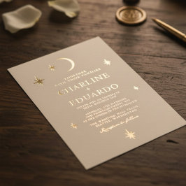 Moon and Stars Celestial Starsign Golden Wedding Folieneinladung