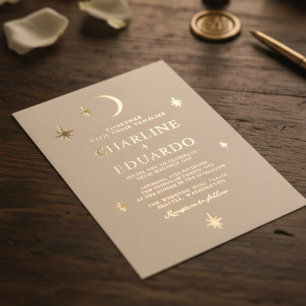 Moon and Stars Celestial Starsign Golden Wedding Folieneinladung