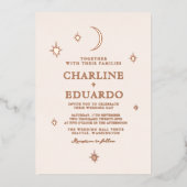Moon and Stars Celestial Starsign Golden Wedding Folieneinladung (Vorderseite)
