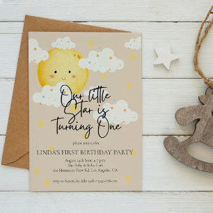 Moon and Stars Cream 1. Geburtstag Einladung