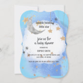Moon and Stars Dark Blue Watercolor Gold Abstrakt Einladung (Vorderseite)