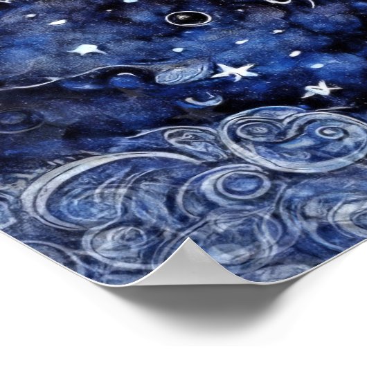 Moon and Stars Deep Blue Night Sky Poster (Ecke)