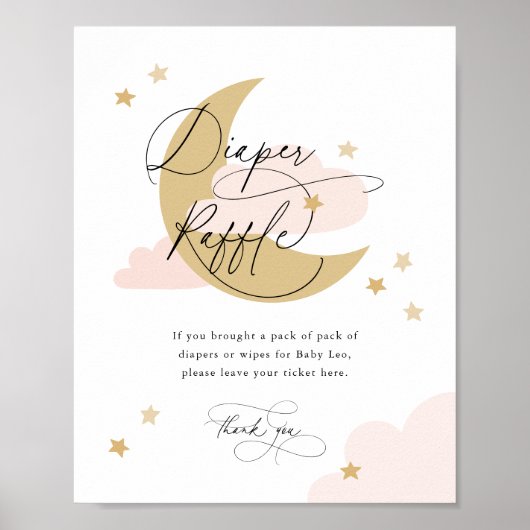 Moon and Stars Diaper Raffle Schild Pink Baby Dusc (Vorne)