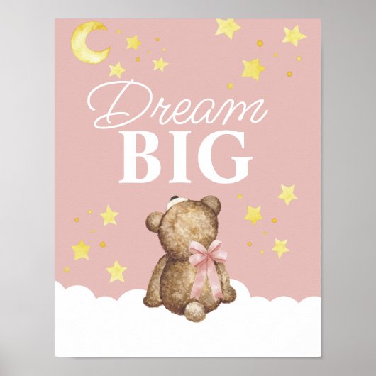 Moon and Stars Dream Big Girl Teddy Bear Kinderzim Poster (Vorne)