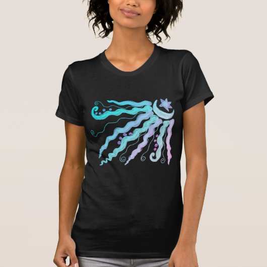 Moon and Stars Funky Abstrakt Wearable Art T-Shirt (Vorderseite)