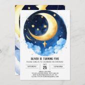 Moon and Stars Galaxy Adventure Birthday Einladung (Vorne/Hinten)