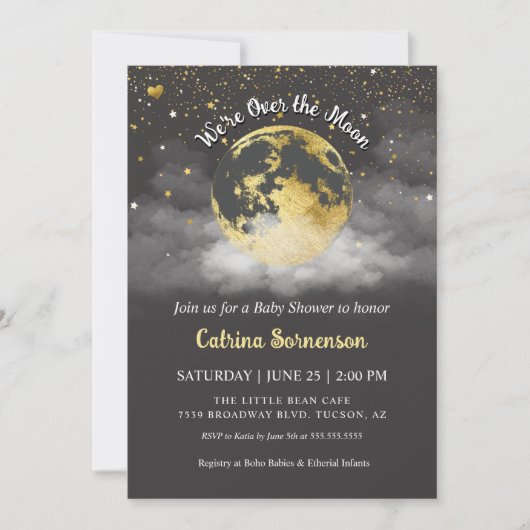 Moon and Stars Gold Celestial Baby Dusche Einladung (Vorderseite)