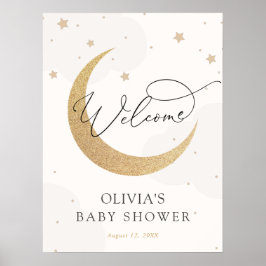 Moon and Stars Gray Baby Dusche Begrüßungszeichen Poster