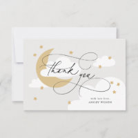 Moon and Stars Gray Gold Script Baby Dusche