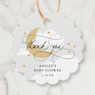 Moon and Stars Gray Script Baby Dusche Vielen Dank Geschenkanhänger