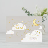Moon and Stars Gray Script Baby Vielen Dank Folieneinladung (Stehend vorne)