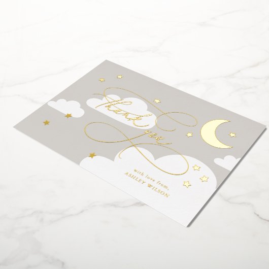 Moon and Stars Gray Script Baby Vielen Dank Folieneinladung (Gedreht)
