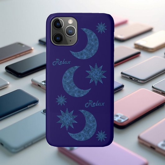 Moon and stars in a blue glitter look - Relax! Case-Mate iPhone Hülle