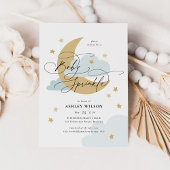 Moon and Stars Matte Blue Script Baby Sprinkle Einladung