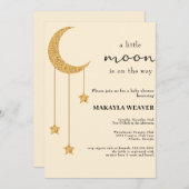 Moon and Stars Matte Pinks Script Baby Dusche Einladung (Vorne/Hinten)
