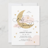 Moon and Stars Matte Pinks Script Baby Sprinkle Einladung (Vorderseite)