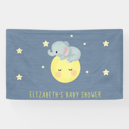 Moon and Stars Niedlich Elephant Baby Boy Dusche Banner (Horizontal)