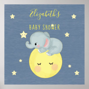Moon and Stars Niedlich Elephant Baby Boy Dusche Poster