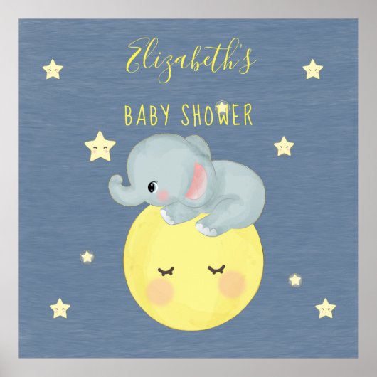 Moon and Stars Niedlich Elephant Baby Boy Dusche Poster (Vorne)