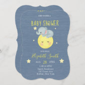 Moon and Stars Niedlich Elephant Blue Baby Boy Dus Einladung (Vorne/Hinten)