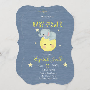 Moon and Stars Niedlich Elephant Blue Baby Boy Dus Einladung