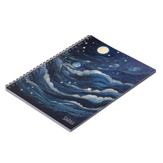Moon and Stars Night Journal Spiral Foto Notebook Notizblock (Linke Seite)