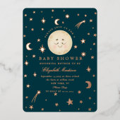 Moon and Stars Night Niedlich Baby Dusche Folieneinladung (Vorderseite)