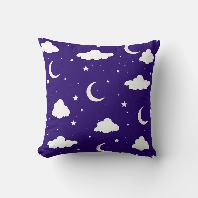Moon and Stars Night Sky Throw Kissen (Vorderseite)