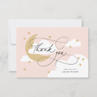 Moon and Stars Pink Gold Script Baby Dusche