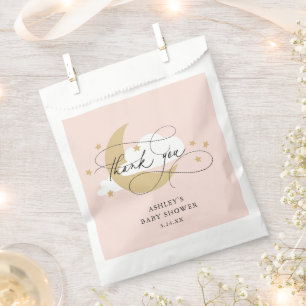 Moon and Stars Pink Script Baby Dusche Vielen Dank Geschenktütchen