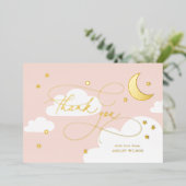 Moon and Stars Pink Script Baby Vielen Dank Folieneinladung (Stehend vorne)