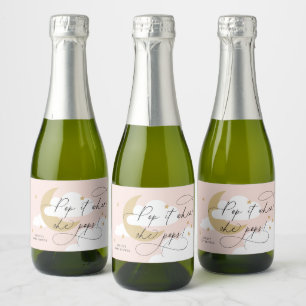 Moon and Stars Pink Script Pop Es, wenn sie Ch Pop Schaumweinetikett