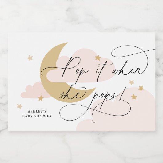 Moon and Stars Pink Script Pop Es, wenn sie Pop Schaumweinetikett (Einzelnes Label)