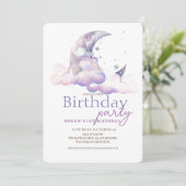 Moon and Stars Space Geburtstagsparty Einladung (Stehend Vorderseite)